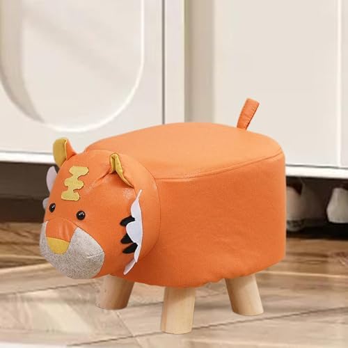 Animal Shaped Children's Footstool, Orange Tiger Ottoman with Wooden Legs, 11.8 x 9.8 x 9.8 in for Entryway and Playroom - Image 6