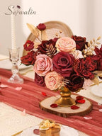 Serwalin Burgundy Pink Artificial Flowers, Fake Silk Flowers for Wedding - Image 5