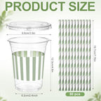 Sliner 50 Sets Sage Green White Striped Plastic Cups 16oz - Image 3