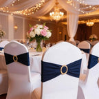 Pack of 50 Spandex Navy Blue Chair Sashes with Gold Buckles, Stretch Chairs Sashes for Wedding Party Baby Shower Ceremony Event Decorations Chair Bands Bows (Navy Blue Sashes, Gold Buckles) - Image 5