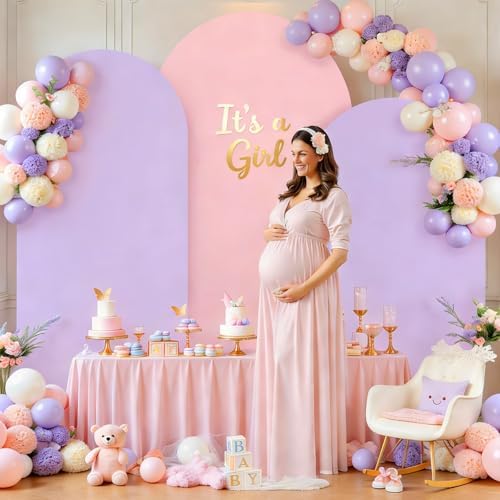 Pink Purple Arch Backdrop Cover Set of 2 (6FT/7.2FT) Arch Cover Spandex Wedding Arch Stand Covers for Birthday Party Baby Shower Girls Bridal Shower Photo Balloon Arch Covers Backdrop Background - Image 5