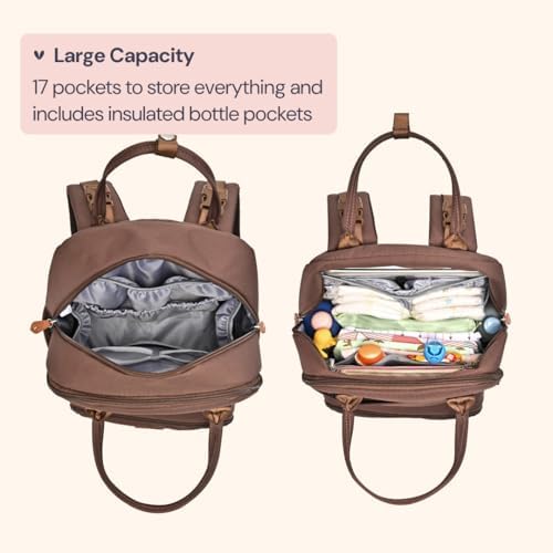 BabbleRoo Diaper Bag Backpack - Baby Essentials Travel Tote - Multi Function Water Resistant Diaper Bag, Travel Essentials Baby Bag with Changing Pad, Stroller Straps & Pacifier Case - Unisex, Brown - Image 3