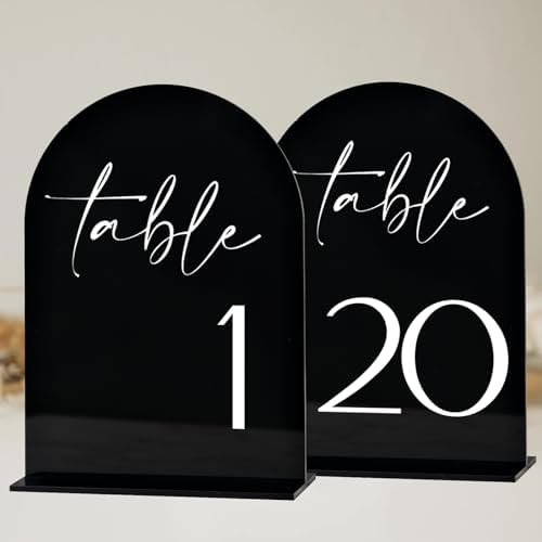 Black Arch Acrylic Table Numbers with Stands 1-20, 5x7" Black Arched Acrylic Sign and Bases, Arch Table Numbers for Centerpiece Wedding Reception (1-20) by Unknown