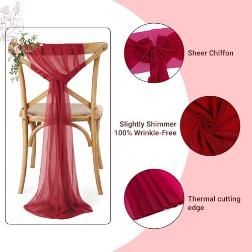 MDS Pack of 200 Chiffon Chair Sashes for Wedding & Event Décor - Apple Red - Image 3