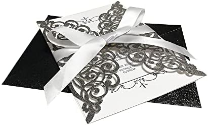 50Pcs Laser Cut Black Wedding Invitation With Glitter Envelopes And Ribbons Blank Personalized Card Invitaciones Para quinceañera Birthday Baby Shower Christmas Party Bridal Shower - Image 6
