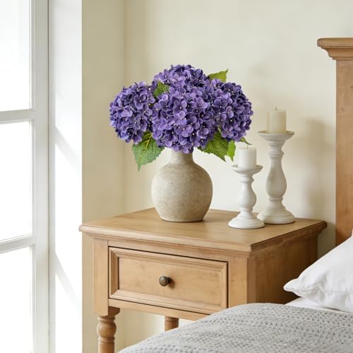 ZYTUYO 20 inches 4 Pcs Violet Purple Real Touch Hydrangea Artificial Flowers Boho Lifelike Real Looking Latex Hydrangeas Flower with Long Stem for Home Decor Spring Table Centrepiece - Image 5