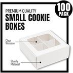 100 pcs White Mini Cookie Boxes for 4 treats with Window and Dividers, Bakery Boxes, 6 x 6 x 2.4 Inches SMALL Baking Boxes, Square Cookies Box Decorating Supplies for Gift Giving - Image 3