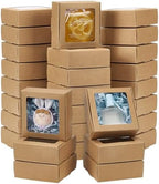 BENECREAT 48Pcs 3.7x3.7x1.4inch Square Brown Kraft Paper Boxes with Clear Windows for Wedding Party Favor, Bakery, Jewelry, Festival Gift Packaging by BENECREAT