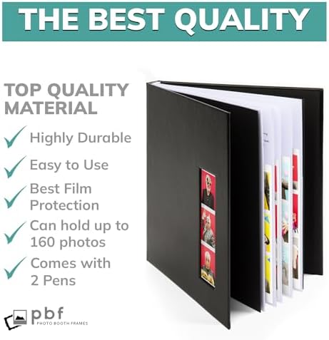 PBF (1 Pack) Photo Booth Album, Guest Book with 2x6 Clear Picture Inserts, Black Cover with Plastic Sleeves & White Pages, Scrapbook Album for Photo Strips, Memory Book, Wedding, and Baby Showers - Image 4