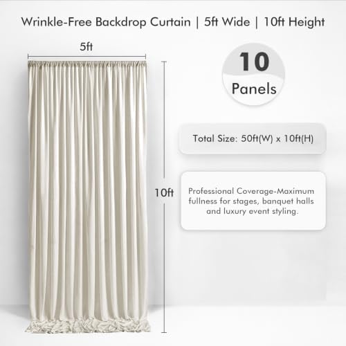 50×10 Beige Backdrop Curtains for Wedding Party Decorations Wrinkle Free - Image 2