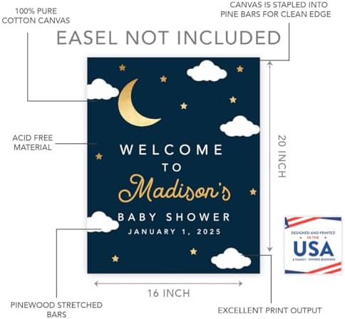 Andaz Press Personalized Large Canvas Baby Shower Welcome Sign, 16 x 20 Inches, Twinkle Twinkle Little Stars, Guestbook Alternative, Custom Baby Shower Sign, for Twinkle Twinkle Little Stars Theme - Image 2