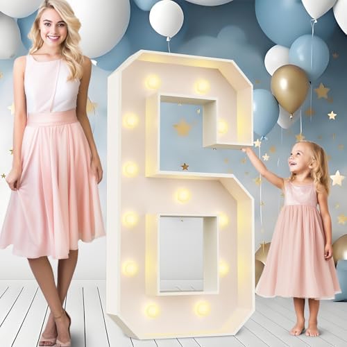 Ledido Easy-Assemble 4FT Warm White Marquee Light Up Number 6 for Birthday by Ledido