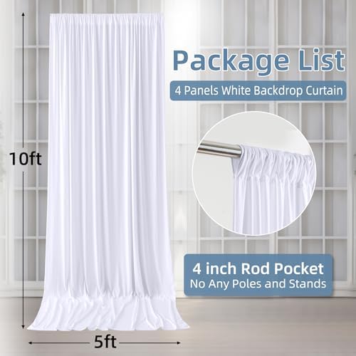 20ft×10ft Wrinkle Free White Backdrop Curtains for Parties, Thick Polyester Drapes for Backdrop, 2 Panels 5×10ft Cloth Photo Backdrop Curtain for Wedding Party Baby Shower Photography Background - Image 2