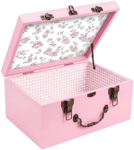 SiliFine Pink Keepsake Box for Baby, Wooden Memory Storage for Newborns by SiliFine