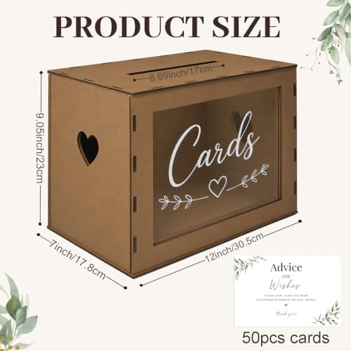 Large Wooden Wedding Card Box for Grad Party Reception Table with 50 Cards - Image 7