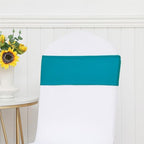 50 Pack Spandex Turquoise Chair Sashes Bows Stretch Teal Chairs Bands with Buckles Universal Elastic Chair Ties for Party Celebration Ceremony Events Wedding Decorations - Image 3