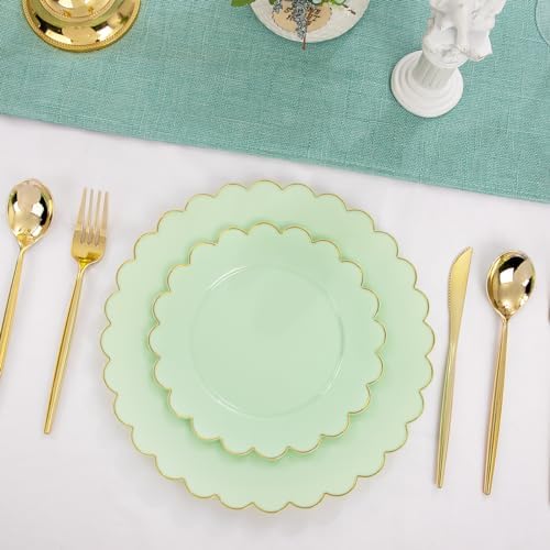 LIYH 60 Pcs Heavy Duty Sage Green Plastic Plates for Weddings, Scalloped - Image 4