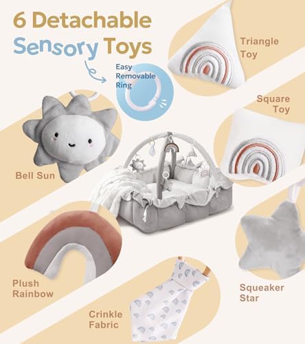 Mallify 5-in-1 Plush Baby Play Gym, Baby Play Mat, Convertible Baby Gym with Blanket and 6 Toys, Tummy time mat, Baby Activity Center from Newborn to Toddler, Baby Gym, Baby Newborn Essentials, Grey - Image 3