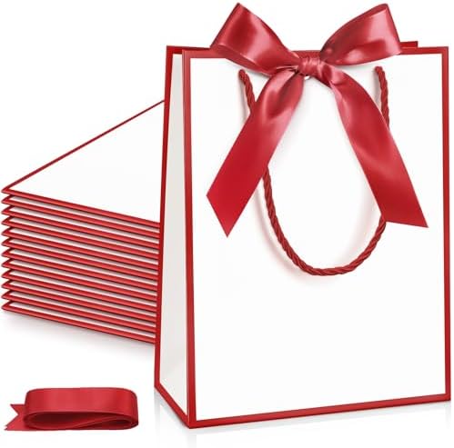 Silkfly 24 Pcs Paper Gift Bags with Handle 9x7x3.15'', White, Red by Silkfly