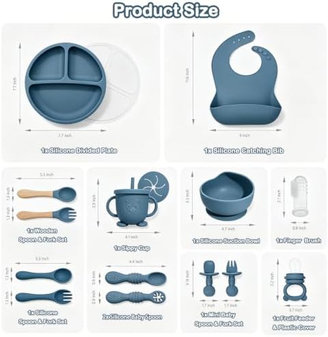Silicone Baby Feeding Utensils Set for 6+ Months, 17 Pcs, Blue - Image 2