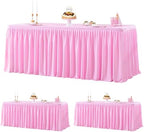 Wish Care 3 Pack Pink Polyester Table Clothes for 6 Foot Rectangle Tables, Wrinkle Free Fitted Table Cover with Pleated Ruffle Table Skirt for Party Baby Shower Wedding Birthday Event Display by WishCare