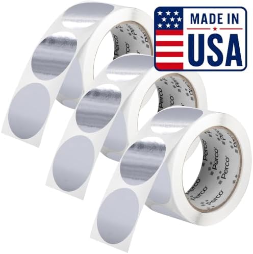 Perco Metallic Silver Perforated Round Circle Dot Sticker 2-Inch Labels — 3 Rolls, 1,500 Stickers - Asset Tags, Tech Labels & Modern Product Identification - Made in USA by Perco