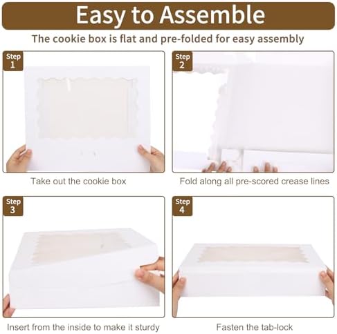 Moretoes 60pcs Bakery Boxes with Window, 14x10x2.5 Inch White Treat Boxes - Image 3
