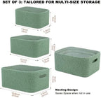Boucle Nursery Storage Baskets Set of 3, Decorative Nesting Fabric Bins for Shelves, Changing Tables, Dressers and Closets, Baby Toys, Diapers, Clothes, Books, Blankets, Sage Green - Image 4