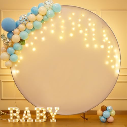 7.2 FT White Round Backdrop Cover with Lights String for Circle Arch Stand Circle Backdrop Cover with LED Fairy Lights for Wedding Arch Baby Shower Birthday Party Photo Shoot Photography Background - Image 4