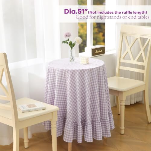 Lavender White Gingham Nightstand End Tablecloth Round Dia.51” - Image 2