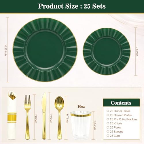 Glowserve Scalloped Plastic Plates Dinnerware Set 175 PCS for 25 Guests - Image 6
