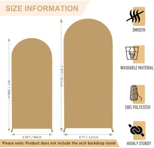 FANPROMS Khaki Arch Cover Set of 2 Arch Backdrop Stand Cover 6FT 7.2FT Spandex Fitted Arch Backdrop Cover Brown Wedding Arch Covers Stretchy Backdrop Arch Cover Backdrop Fabric for Wedding Party Decor - Image 3