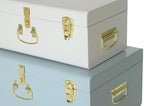 Vixdonos Decorative Large Metal Box Storage Trunk Chest Set of 2 College Dorm Organizer with Hardware Hasps and Handle for Home Deocr,23.7X14.2X9.5 Inches(White and Blue) - Image 3