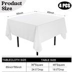 4 Pack Square Table Cloth 85x85 Inch White Tablecloth Machine Washable Fabric Polyester Table Cover for Dining, Buffet Parties, Picnic, Events, Weddings and Restaurants（White） - Image 2
