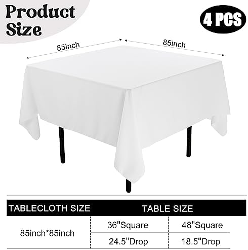 4 Pack Square Table Cloth 85x85 Inch White Tablecloth Machine Washable Fabric Polyester Table Cover for Dining, Buffet Parties, Picnic, Events, Weddings and Restaurants（White） - Image 2