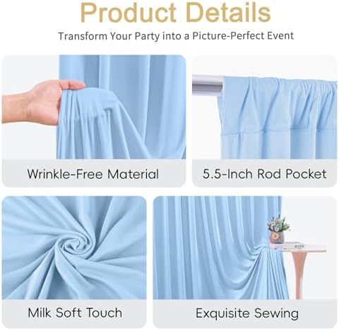 40x8ft Baby Blue Backdrop Curtain for Baby Shower Parties Wrinkle Free Fabric Backdrop Curtain Wedding Photo Backdrop Drapes for Boy Birthday Party Gender Reveal Photography Back Drop 8 Panels 5x8FT - Image 7