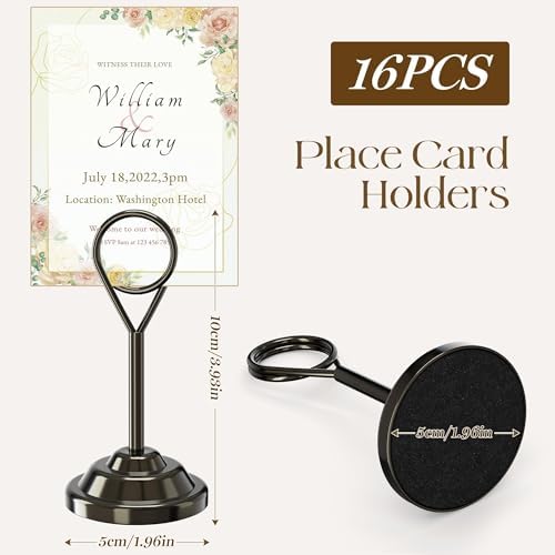 Urban Deco 16 Pieces Table Card Holder Place Card Holders 4 inches Steel Card Holders for Photos, Food Signs, Memo Notes, Weddings, Restaurants, Birthdays (Nickel Black Round) - Image 2