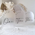 Frosted Arch Wedding Table Numbers 1-30 with Stands, 5x7 Inch Frosted Arch Acrylic Sign with Black Letters, Arched Acrylic Table Numbers for Wedding Reception by JINMURY