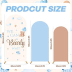 3Pcs We Can Bearly Wait Arch Backdrop Cover 4ft 5ft 6ft Blue Bear Baby Shower Decorations Bear Theme Round Top Stretchy Arch Stand Covers Photo Background for Birthday Gender Reveal Party Decor - Image 2