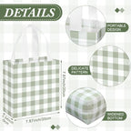 Lingvee 50 Pack Gingham Gift Bag Bulk Sage Green and White Theme Plaid Reusable Tote Bags with Handle Non Woven Candy Bags for Checkered Themed Birthday Baby Shower Party Decorations Supplies - Image 2