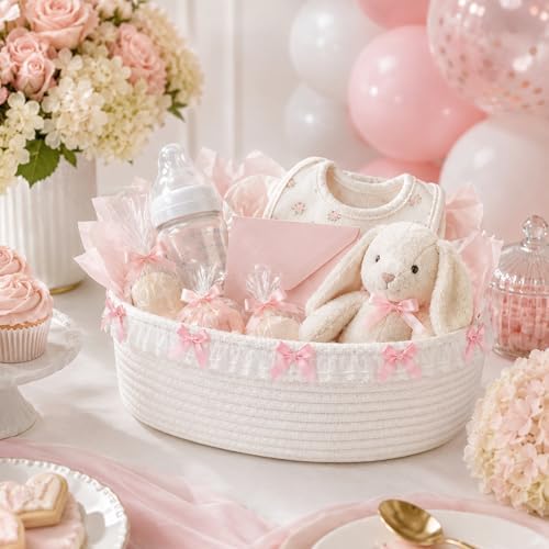 SiliFine 3 Pcs Pink Bow Storage Basket Cute Basket for Gifts Empty - Image 5