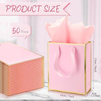 Yeaqee 50 Pcs Metallic Paepr Gift Bags Bulk with Handles,Pink Gold - Image 2
