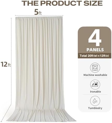 20ftx12ft Beige Backdrop Curtains for Parties, Wrinkle Free Polyester Beige Photo Backdrop Drapes 4 Panels 12 ft Long Back Drop Cloth for Wedding Birthday Photography Background - Image 6
