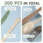 Kochorie 300 Pieces Woodland Plastic Silverware, Disposable Plastic Utensils, Heavy Duty Cutlery Set Heavyweight Flatware Includes Spoons Forks Knives for Birthday Wedding Forest Party Supplies - Image 3