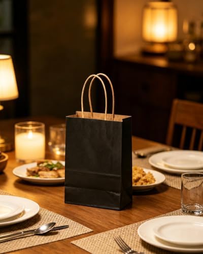 qiqee 200-Packs Black Paper Gift Bags with Handles Bulk 4.5"x2.5"x6" Mini Size Paper Bags Multiple Uses - Image 6