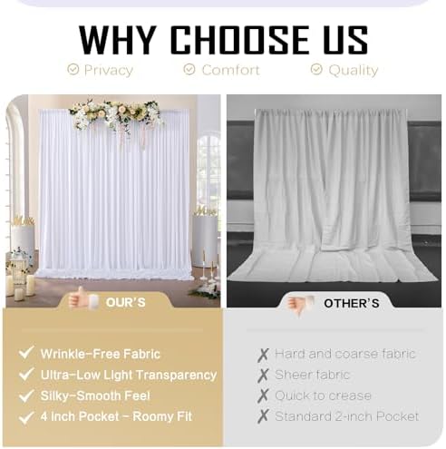 gogoparti 20x15 ft White Backdrop Curtain for Weddings & Parties - 4-Panel Wrinkle-Free Polyester Drape, 15 FT Long for Birthday, Baby Shower, Halloween Photography Background - Image 4