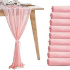 10 Pack 10ft Baby Pink Chiffon Table Runners Wedding Table Runner Sheer Romantic Tulle Table Runner for Christmas Wedding Bridal Tea Party Baby Shower Birthday Party Table Decorations(120 x 12 in) by VZZNN