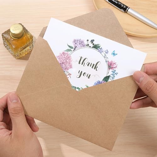 25psc Foldable Flower Thank You Cards and Wishes Card Set, White Kraft Envelopes with Seals, Suitable for Bridal Shower Baby Shower (100pcs Mixed random style) - Image 5