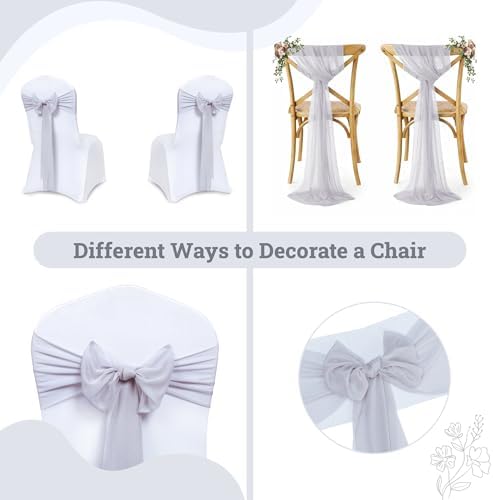 MDS Pack of 200 Chiffon Chair Sashes for Wedding & Event Décor - Cool Gray - Image 4