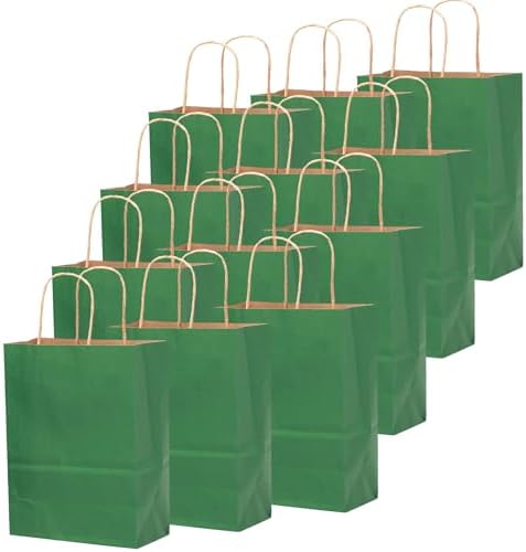 qiqee 100PCS Gift Bag with Handles Bulk Kraft Deep Green Paper Bags Multiple Uses (13''x5 x10 inch Large Size) - Image 2